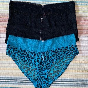 NWOT VS Pink lace panties. 4 pair- 3 black, 1 turquoise & black leopard size L